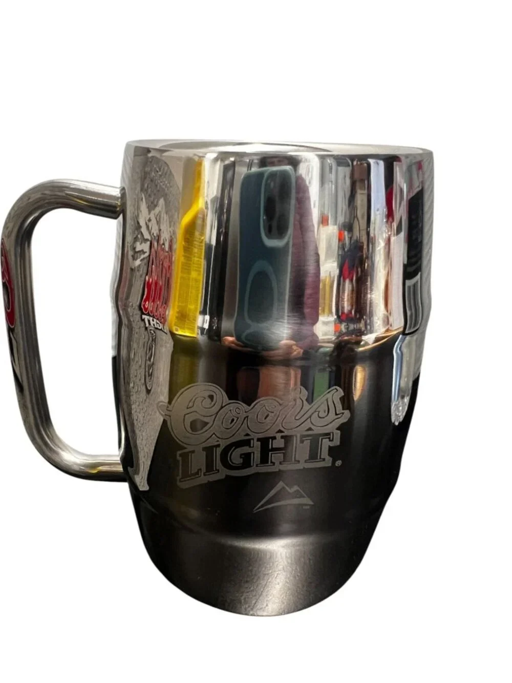 The Silver Bullet Coors stainless steel beer mug, barrel shaped, polished finish